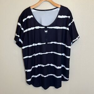 Black White Button Short Sleeve Shirt